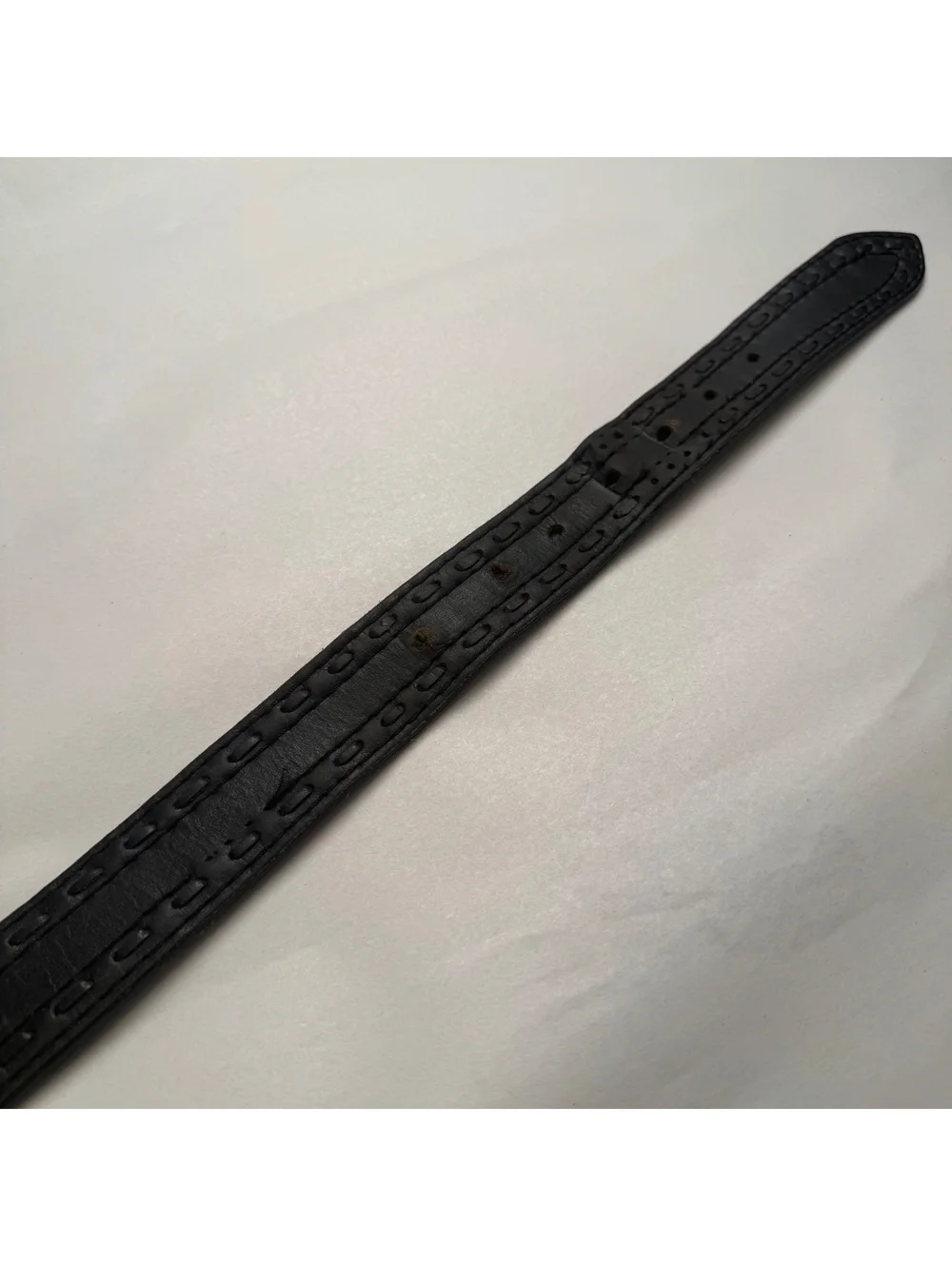 90s distressed Black Genuine Leather Stitched unisex Belt Size 38 Silver Buckle